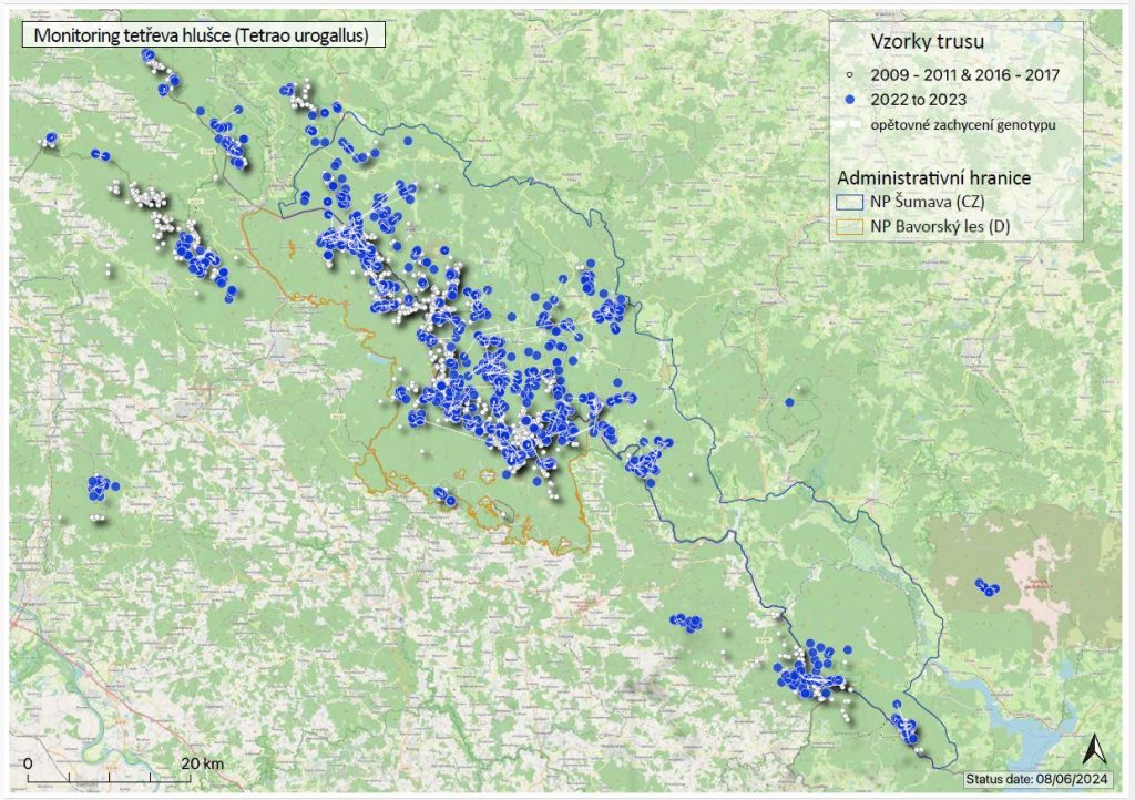 mapka monitoringu tetřeva hlušce